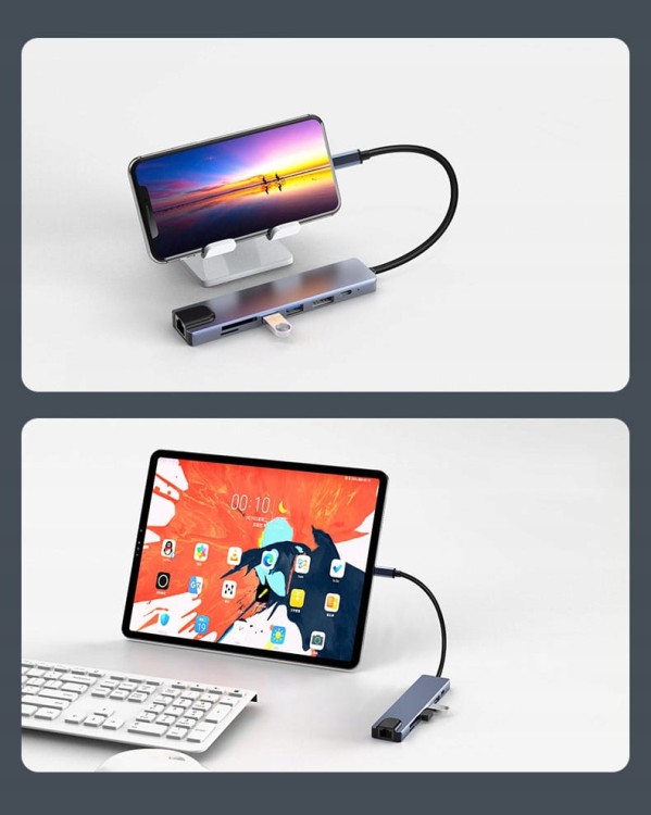 ADAPTER HUB 8w1 USB-C DisplayPort 8K 4K 144Hz RJ45 SD Zenwire BYL-2311 - zdjęcie 5