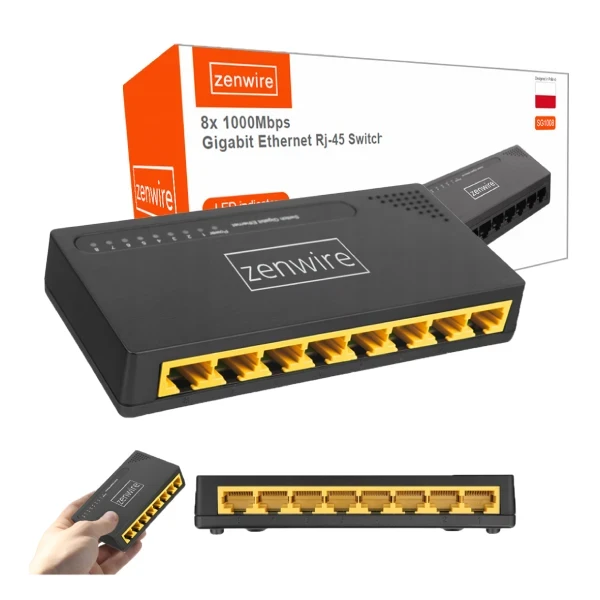 Switch 8 Portów Gigabit Ethernet 1000 MBps Rozdzielacz Przełącznik LAN Zenwire SG1008 - zdjęcie 1
