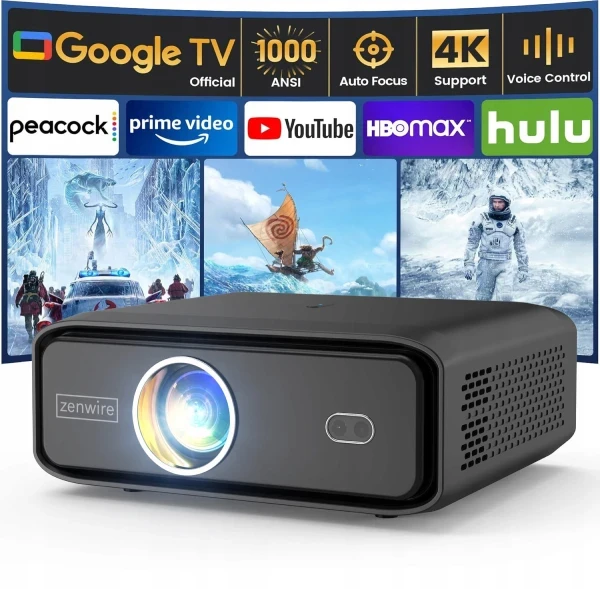 Zenwire E510H Mini Projektor Full HD 4K Rzutnik Android TV 11 WiFi 2.4/5 Ghz 500 Ansi 15000Lm Autofocus Autokeystone - zdjęcie 3