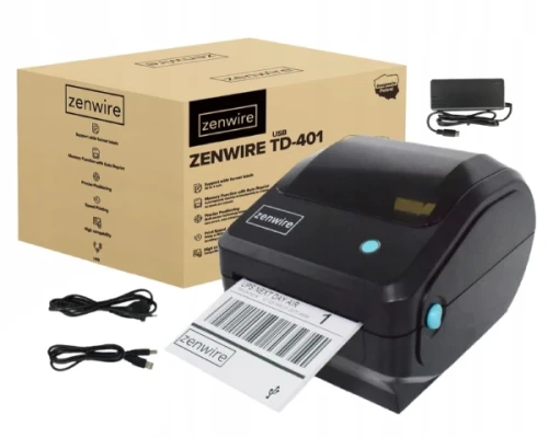 Mini Drukarka Termiczna do Etykiet Kurierskich Samoprzylepnych 100x150 Przewodowa Zenwire TD-401 - zdjęcie 1