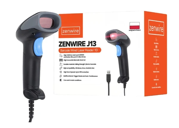 Czytnik Skaner Kodów Kreskowych Stacjonarny Laserowy EAN USB Przewodowy 1D J13 - zdjęcie 10